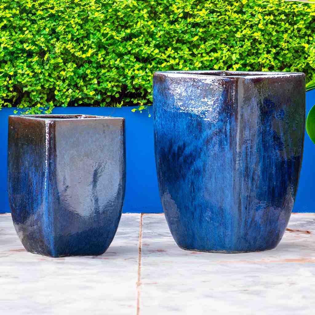square blue glazed plant pots Wholesale Tall Cube Planter (Set of 2)