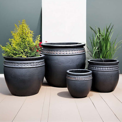 8126 Wide round embossed planter - Set of 4