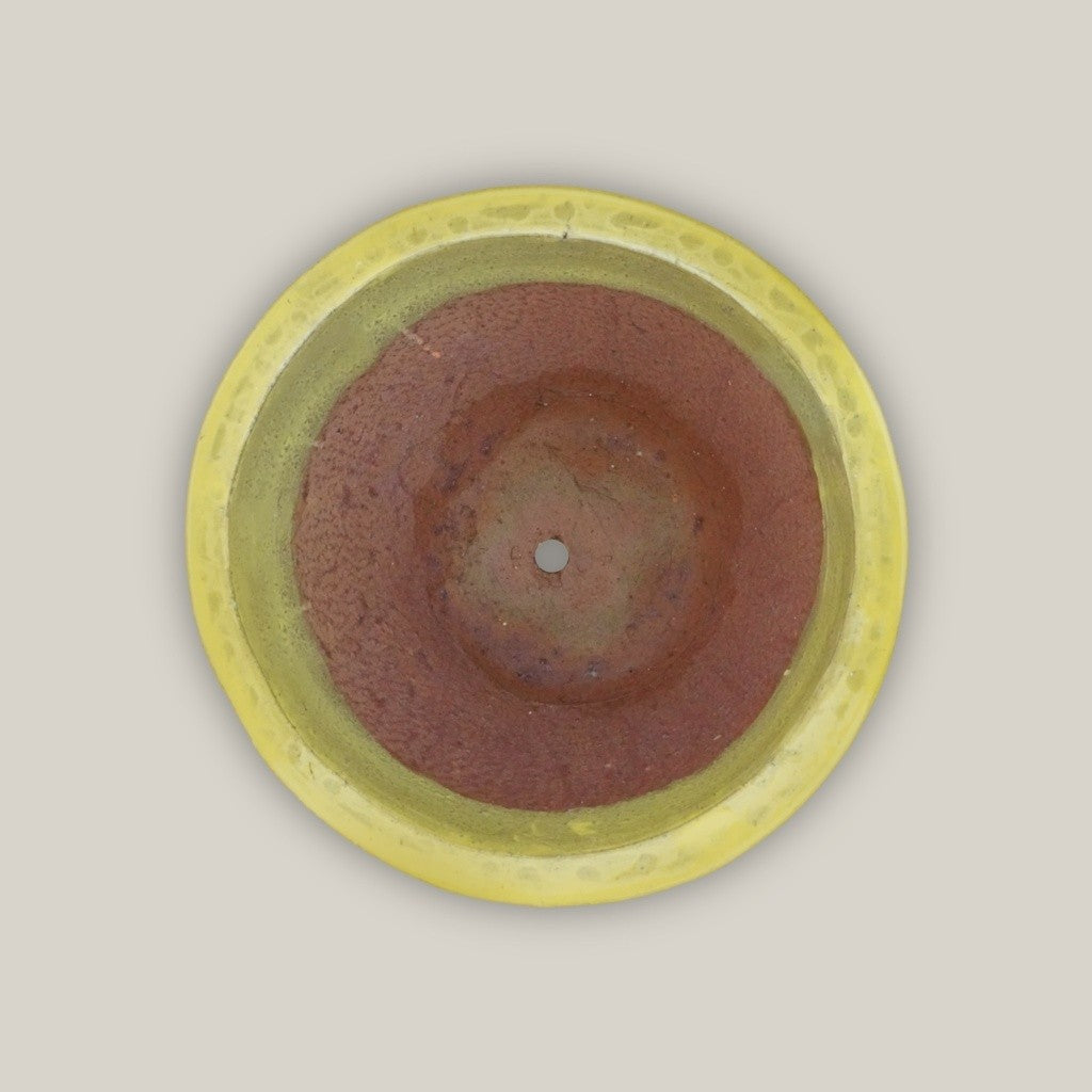 Top view of cone-shaped ceramic low bowl planters in yellow, featuring wide rims and smooth surfaces
