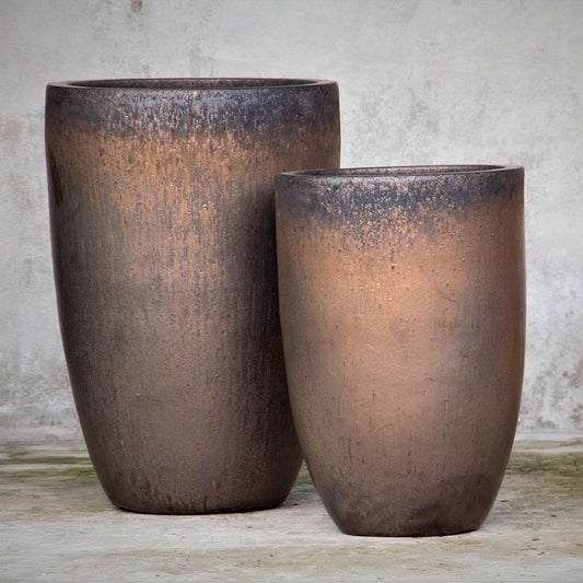 Tapered tall cylinder planter in Angkor Brown with textured finish