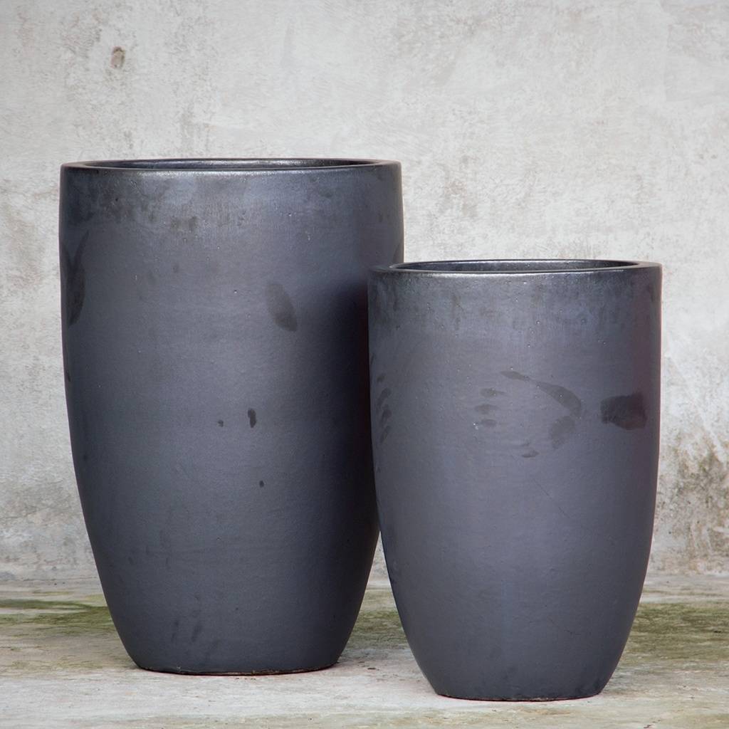 large black ceramic plant pots Wholesale Tapered Tall Cylinder Planter Set (2pcs)
