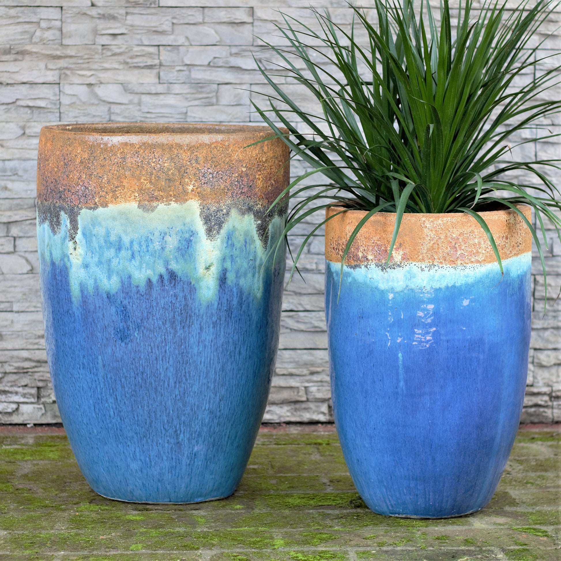 tall blue pots for plants 8166 Tapered Tall Cylinder Planter - Set of 2