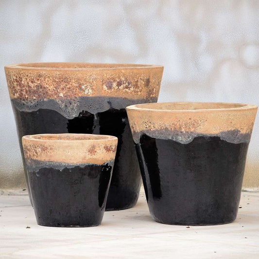 Set of 3 tapered round ceramic planters in varying sizes