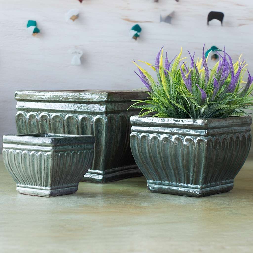 8356 Ribbed Rectangle Planters - Set of 3
