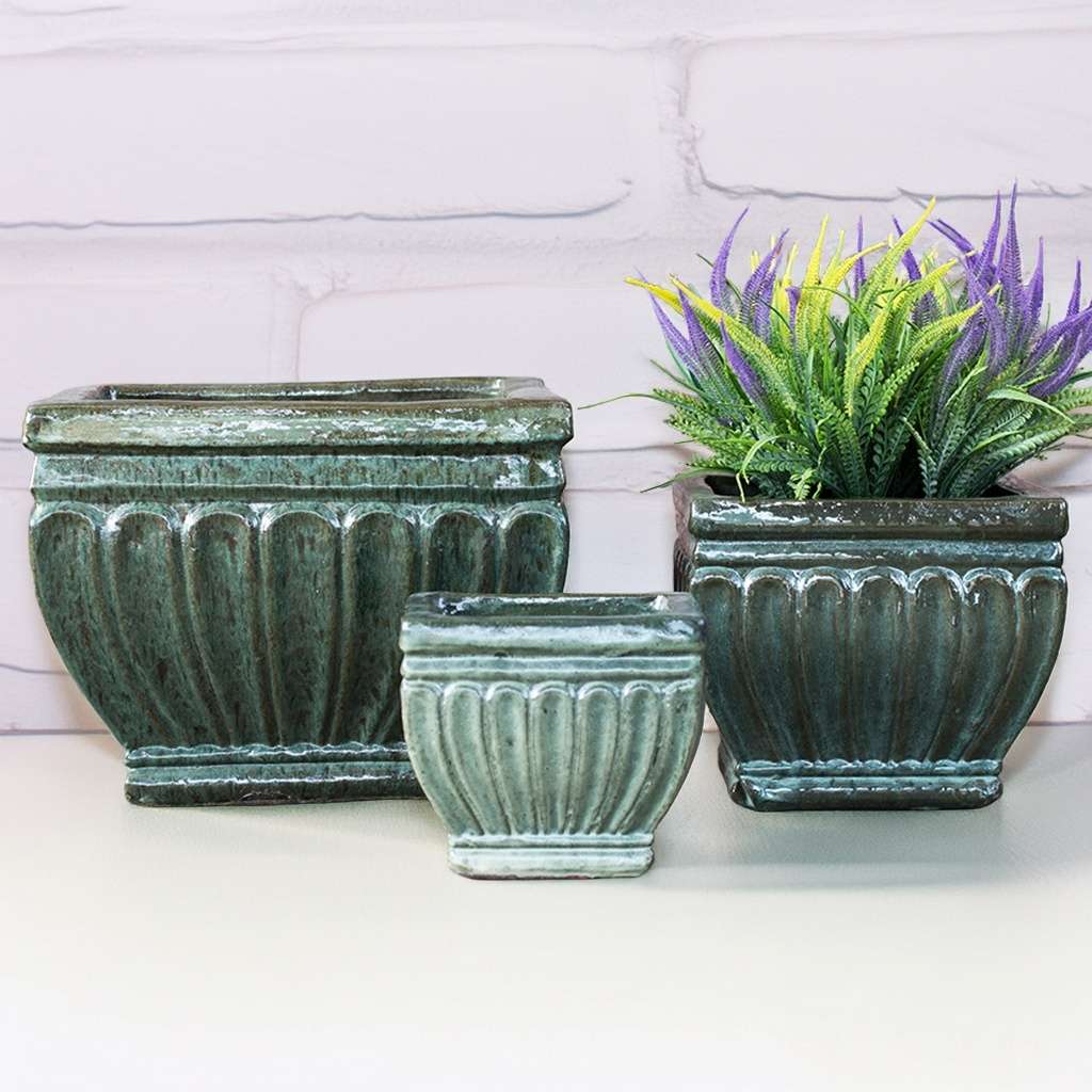8356 Ribbed Rectangle Planters - Set of 3