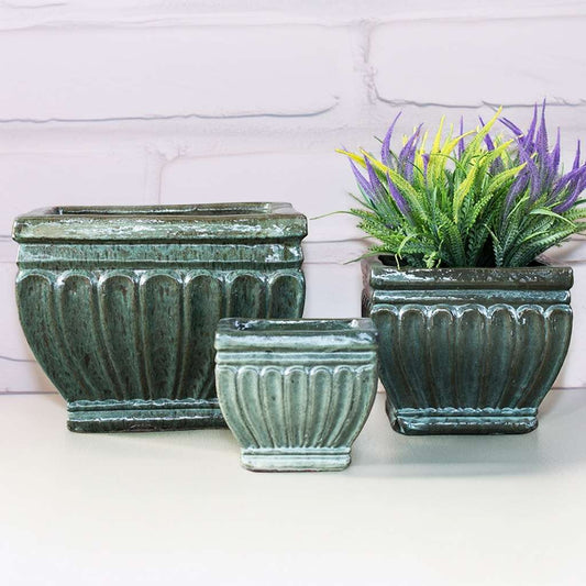 8356 Ribbed Rectangle Planters - Set of 3