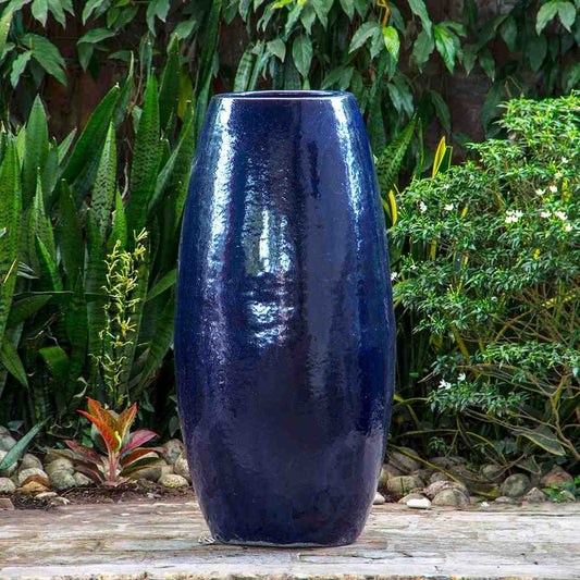 Wholesale Glossy dark blue tall floor vase with a sleek, reflective finish