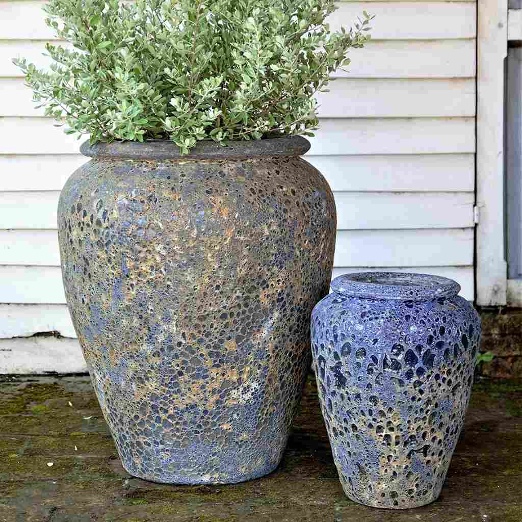 8386 Crater-Glaze Round Pot  - Set of 2