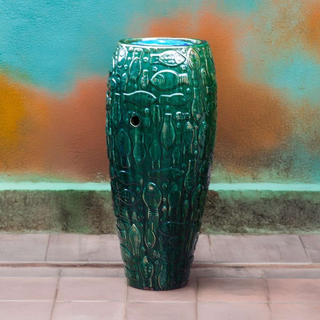 8404 Embossed Fish Ceramic Planter - 1 Piece