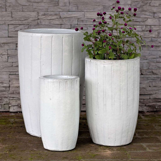 Wholesale Tall white planter with vertical line texture for a sleek, modern design