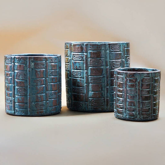 8466 Geometric Relief Round Pot - Set of 3