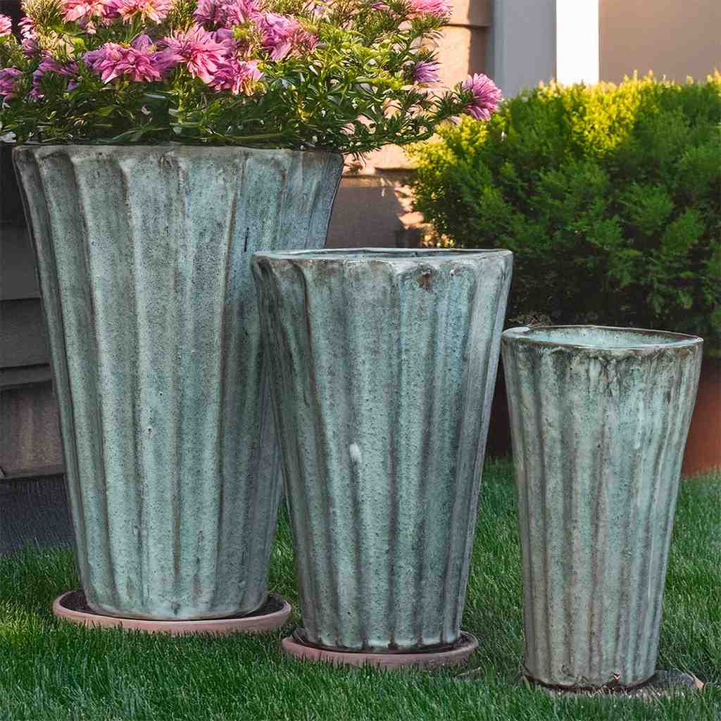8537 Fluted Marble Green Planter - Set of 3