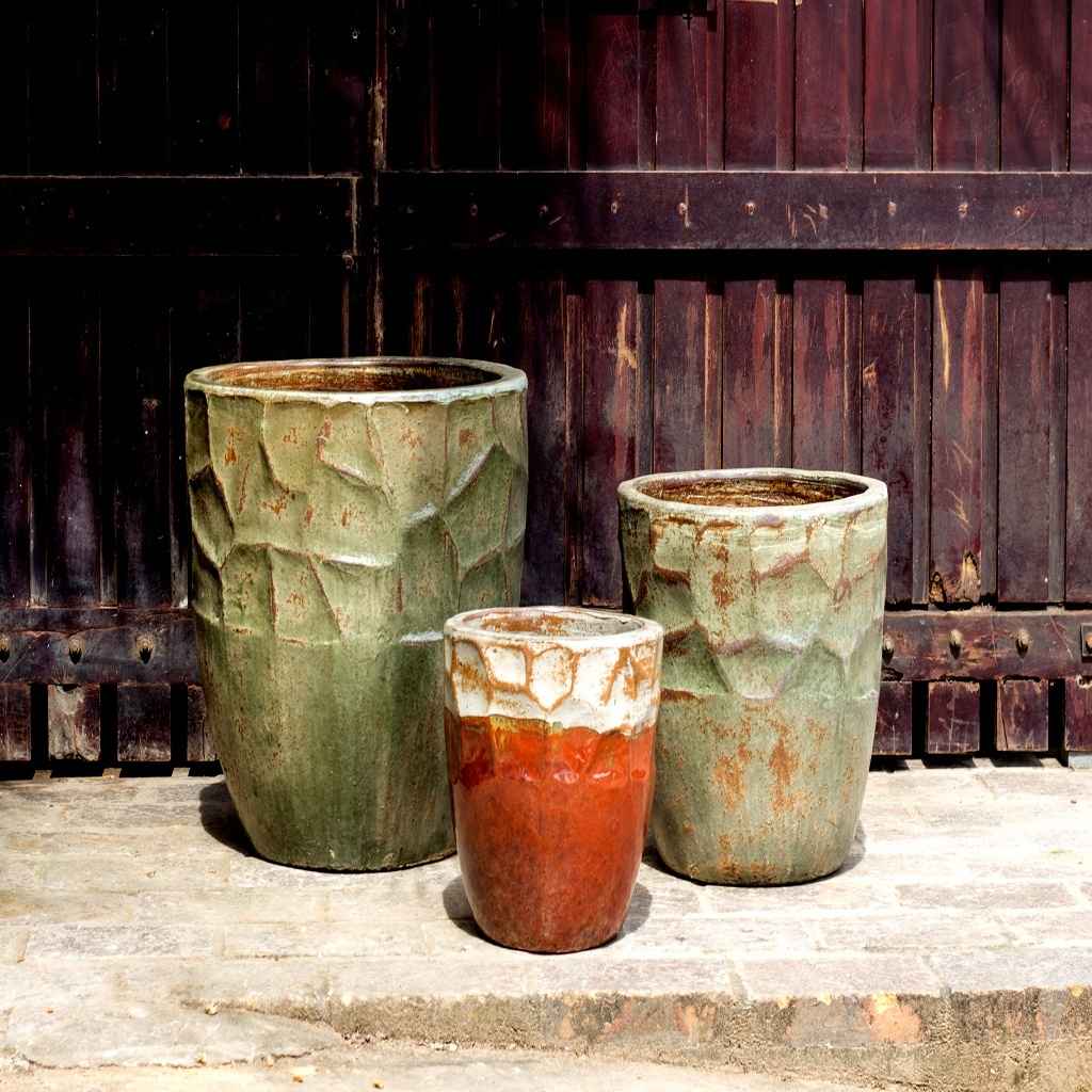 8543 Stone Carved Tall Planter Set