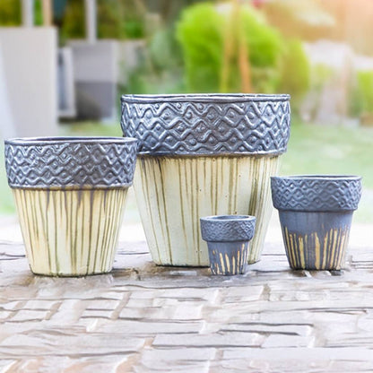 8549 Embossed Drip Rim Planter Set