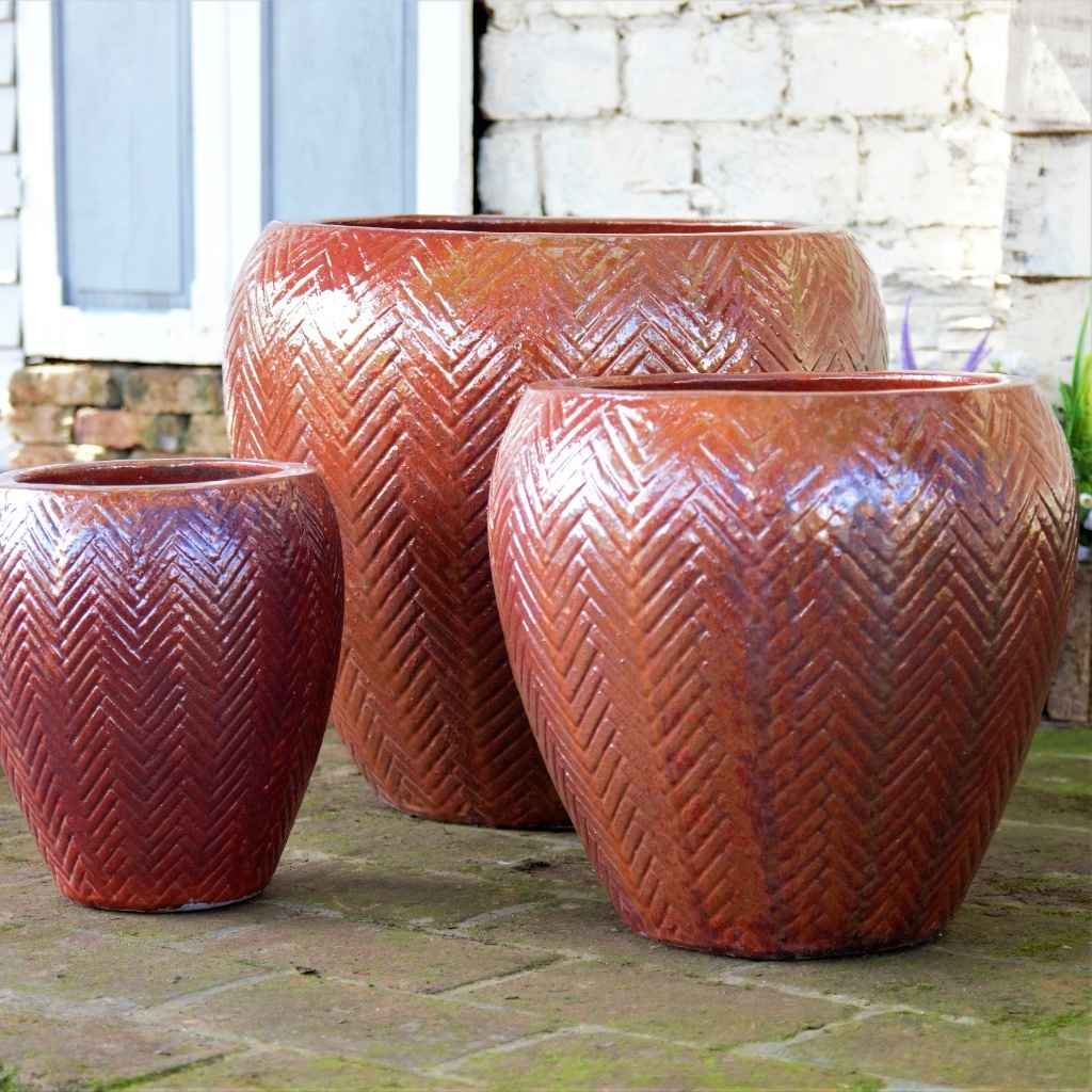 8566 Chevron Relief Ceramic Planter Set