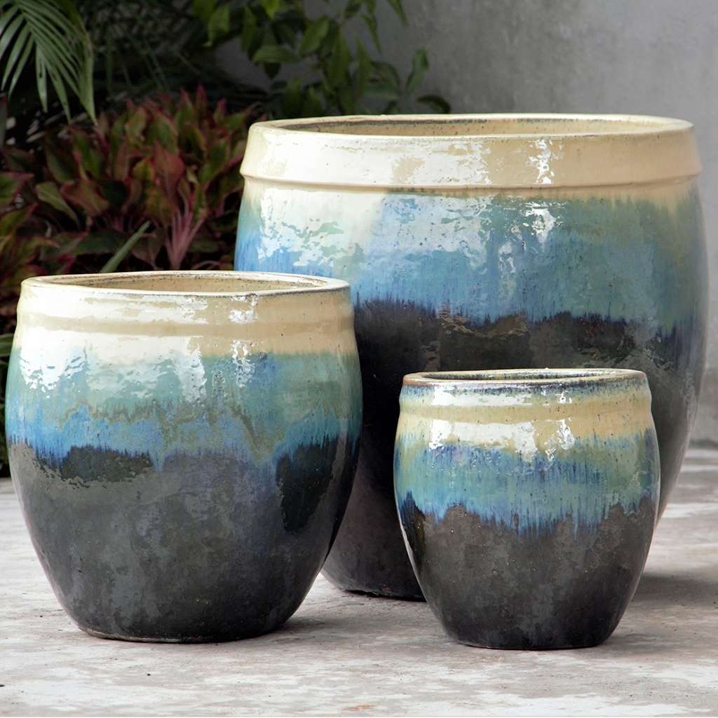 8571 Drip Glaze Round Planter Set