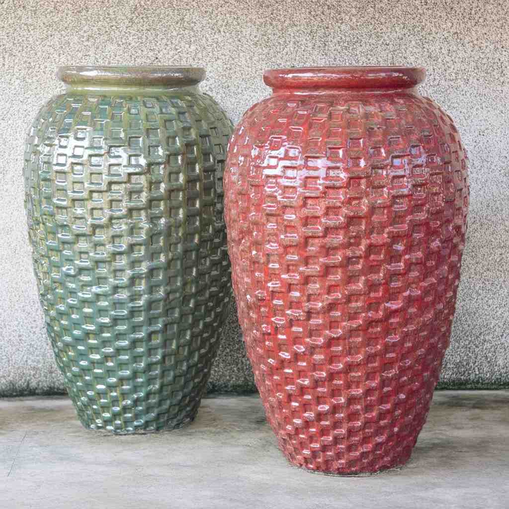 Tall Woven Texture Urn Planter Set