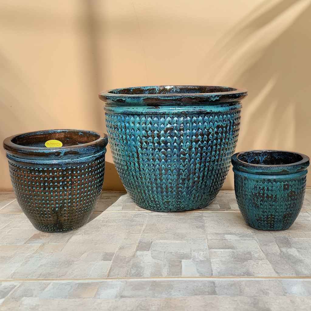 Blue Green Textured dimpled planters