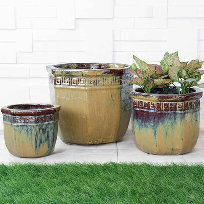 8664 Greek Key Octagon Planter - Set of 3