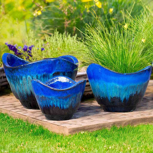 8684 Wave-Top Oval Ceramic Planter - Set of 3