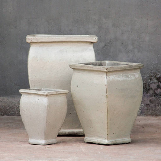 Wholesale Flared square-rimmed ceramic planter with a distressed white glossy glaze finish