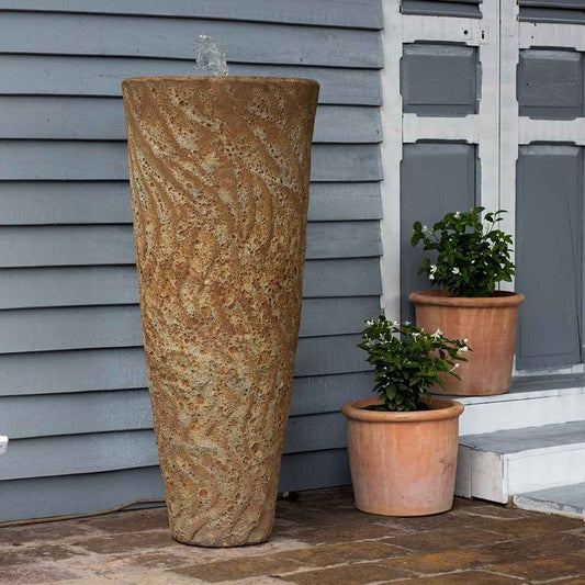 Wholesale Tall ceramic fountain pot featuring an Angkor sandstone finish with textured, natural stone-like surface