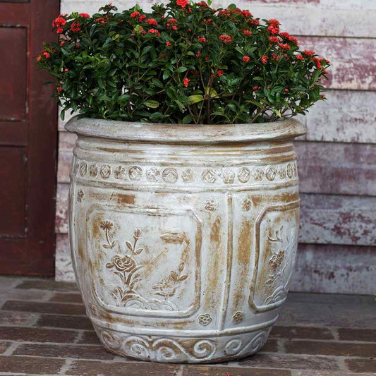 Wholesale Tuscany embellished ceramic garden pot in ivory