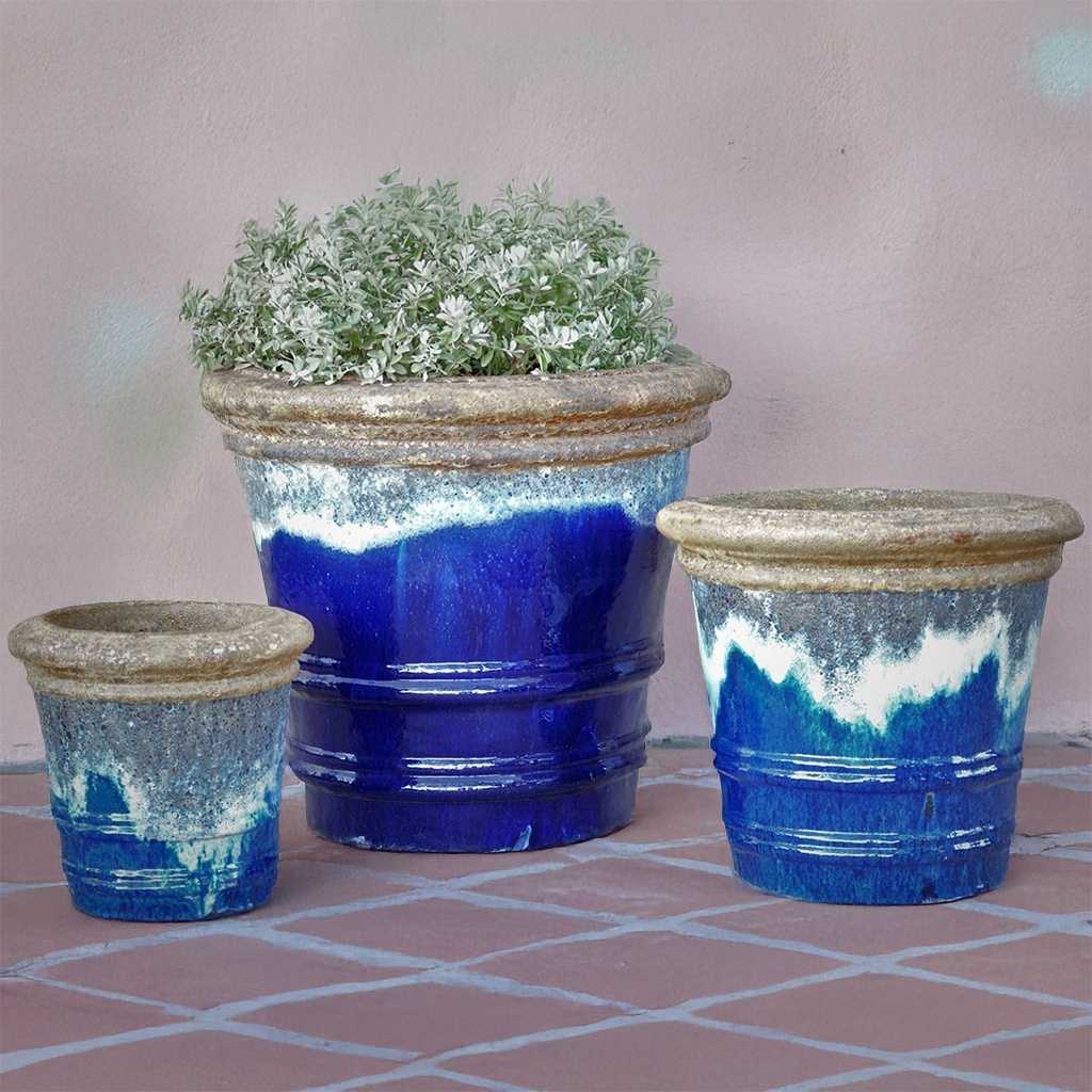 Wholesale Angkor Blue ceramic planters with a frosted rim