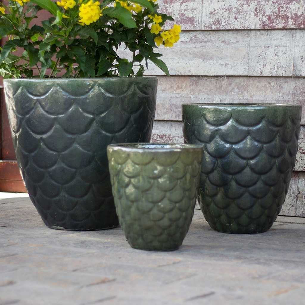 8935 Fish Scale-Pattern Ceramic Pot - Set of 3
