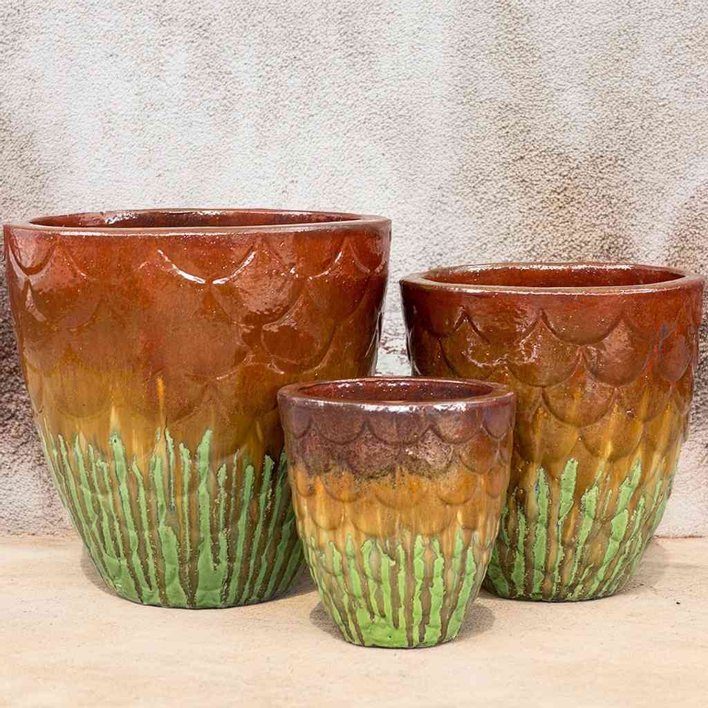 8935 Fish Scale-Pattern Ceramic Pot - Set of 3