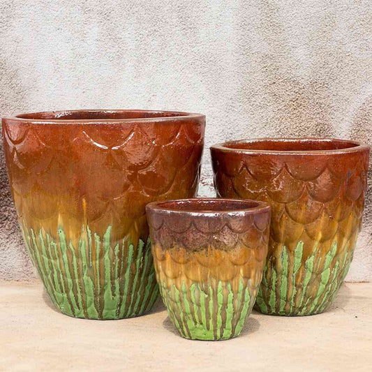 8935 Fish Scale-Pattern Ceramic Pot - Set of 3