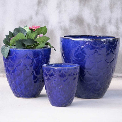 8935 Fish Scale-Pattern Ceramic Pot - Set of 3