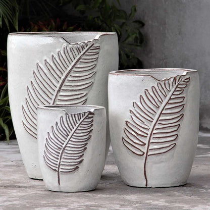 Oval ceramic planter in white with a delicate leaf-embossed texture for an elegant, nature-inspired design