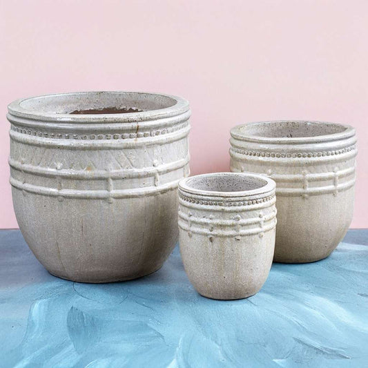 Wholesale Elegant rounded ceramic planter featuring classic white and green glazes