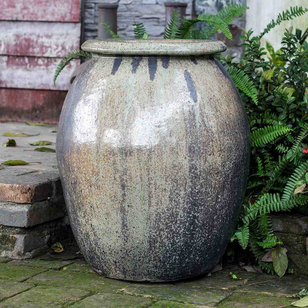 Wholesale Tuscany Egg Jar ceramic pot featuring a classic egg shape with a smooth grey-green glaze