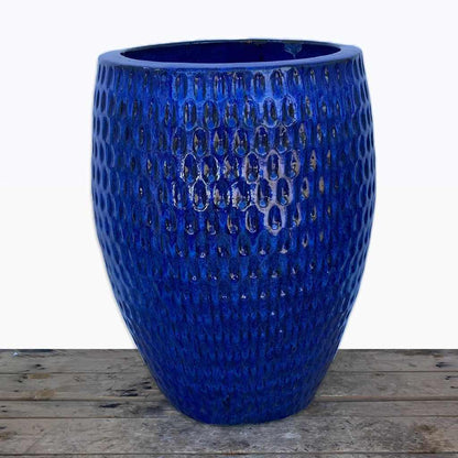 Blue Tall Dimpled Planter Set