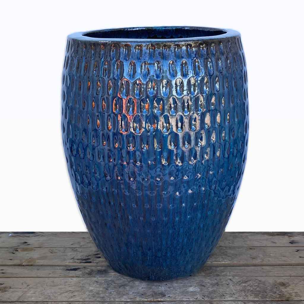 Blue Tall Dimpled Planter Set