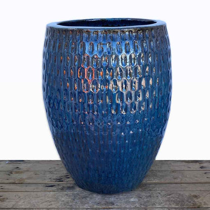 Blue Tall Dimpled Planter Set