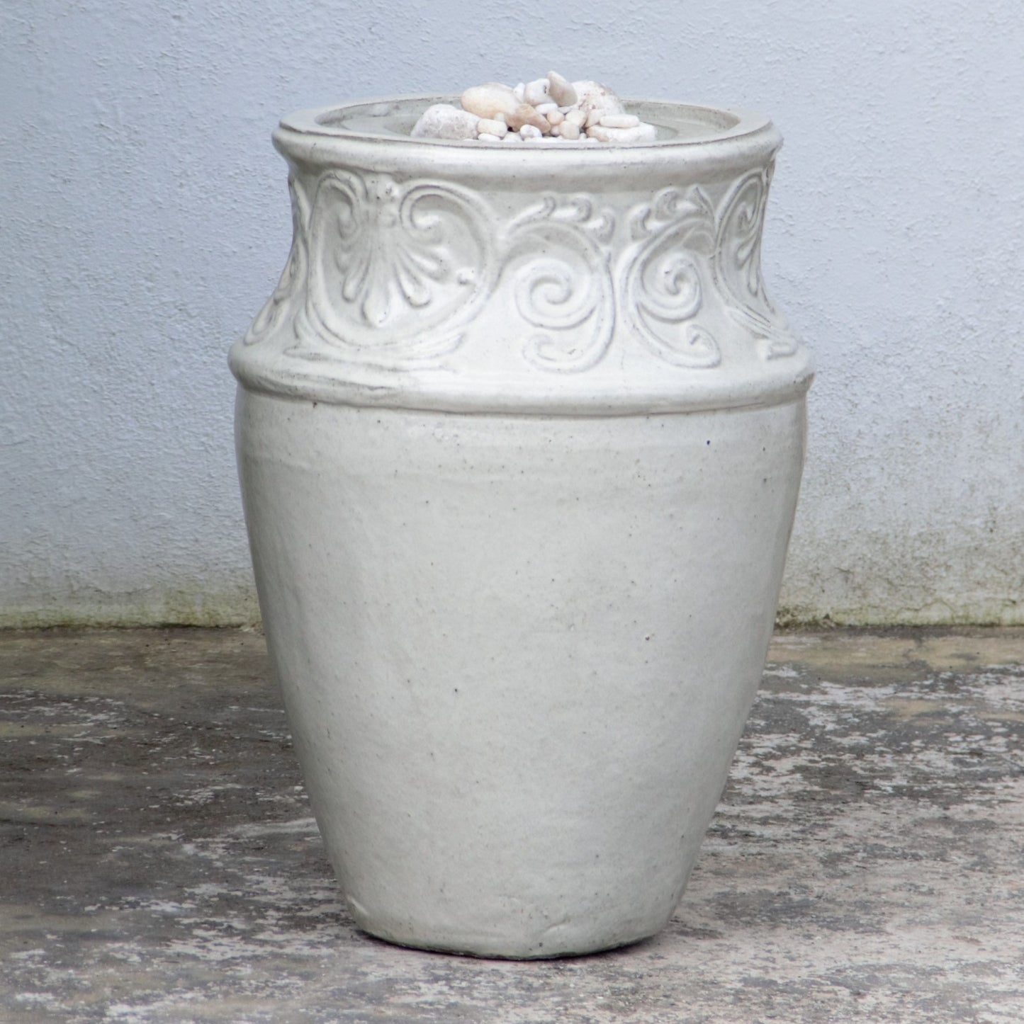 White Artisan Ceramic Fountain Jar