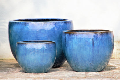 Blue Bubble Planters with brownish rim