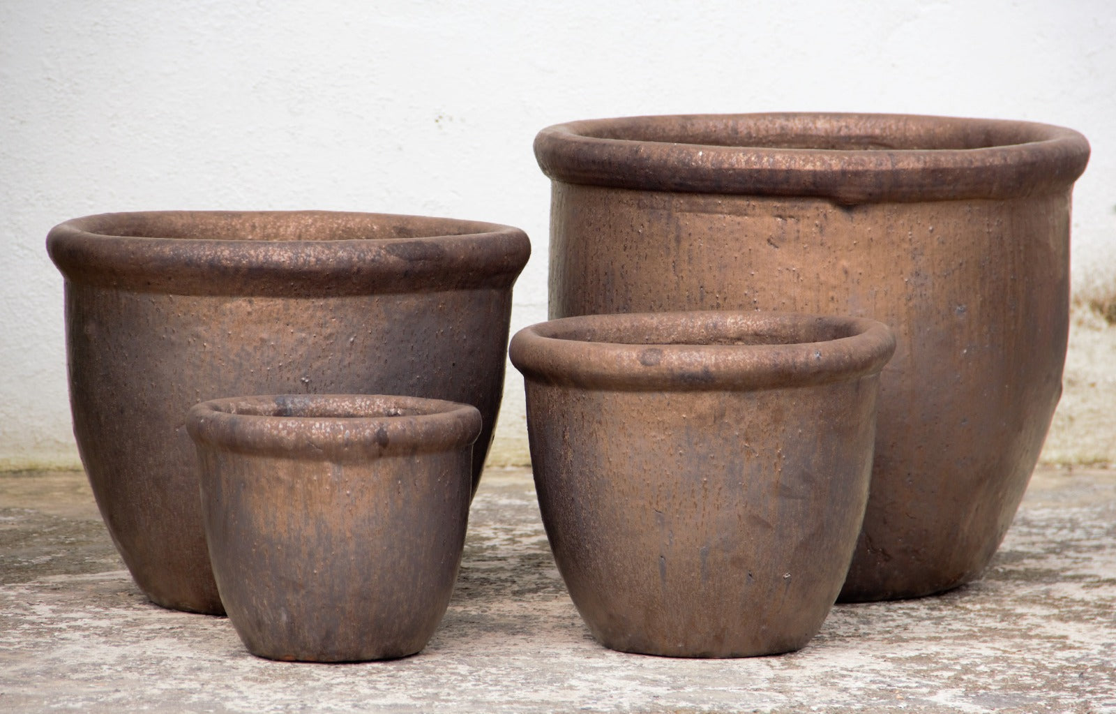Metallic brown wide rim planter set