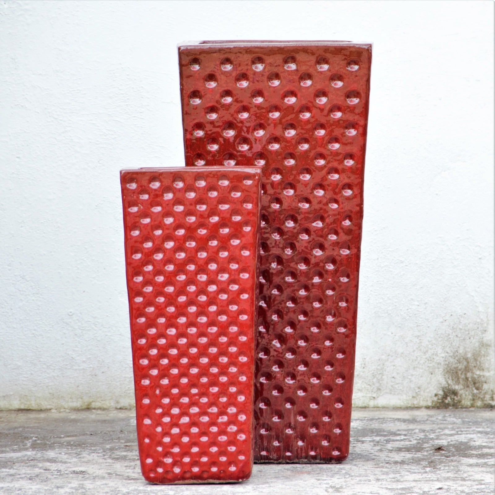 Red Dimpled Ceramic Square Planter Set