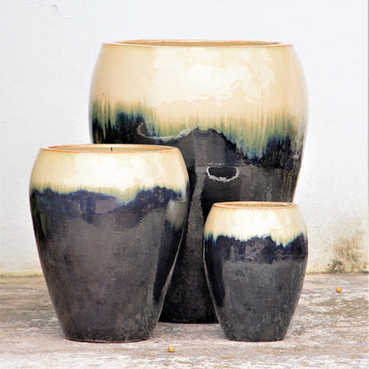 Black Egg-Shaped Planter Pot with Cream Rim