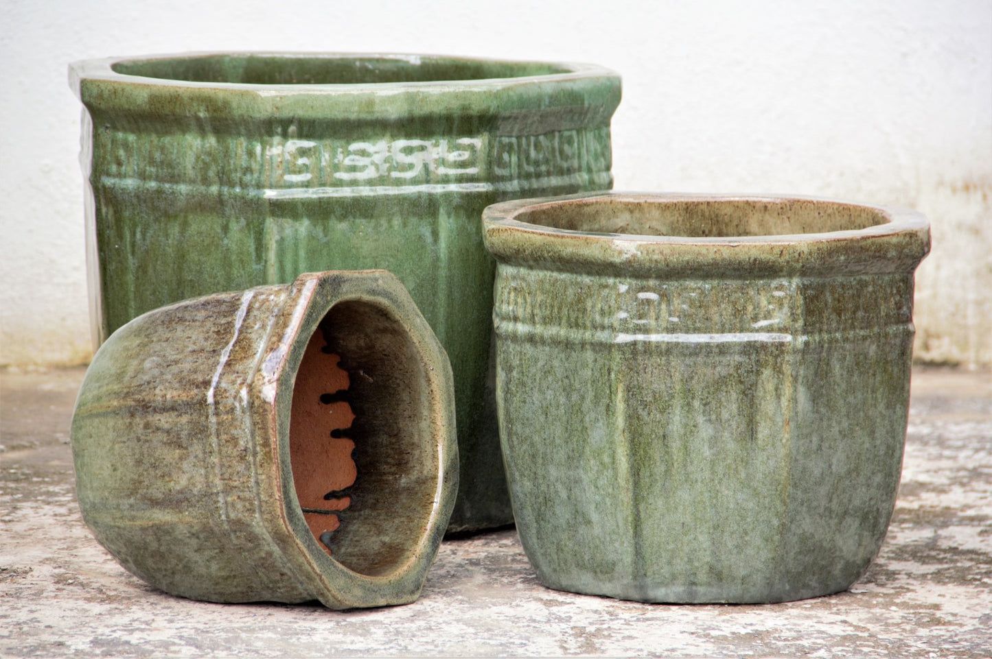 Light Green Greek Key Octagon Planter