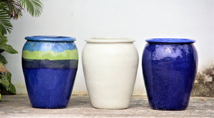 Blue with Yellow Green, White and Blue Large Egg-Shaped Planter