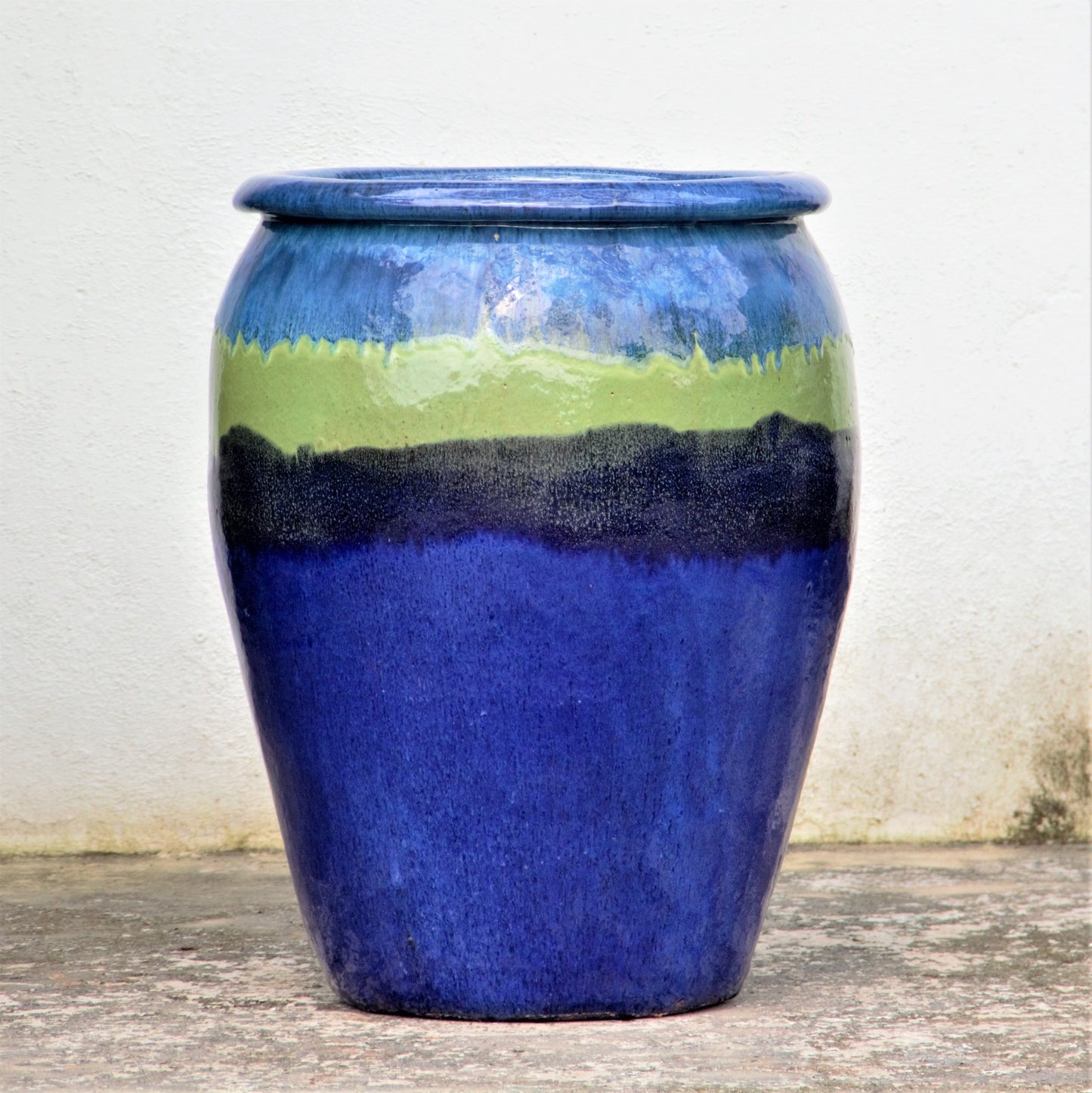 Blue with Yellow Green Large Egg-Shaped Planter