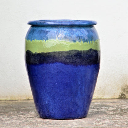 Blue with Yellow Green Large Egg-Shaped Planter
