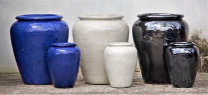 blue, white and black jar planter set