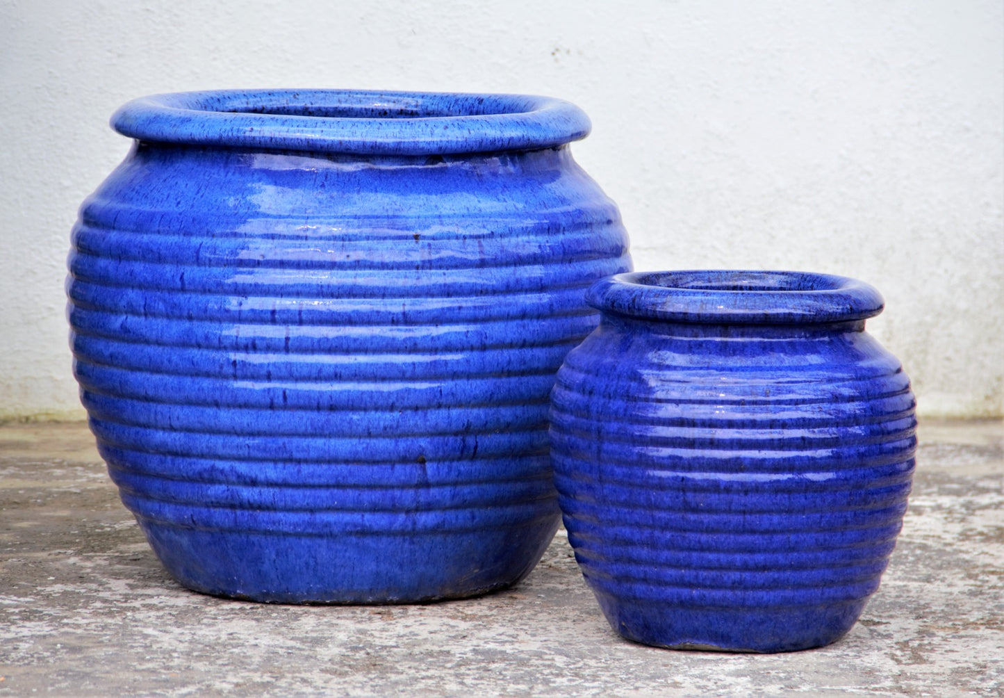 Blue Round Ribbed Planter Pot