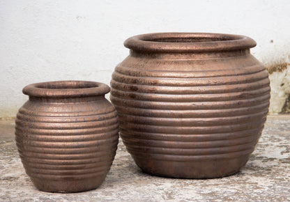 Metallic Brown Round Ribbed Planter Pot